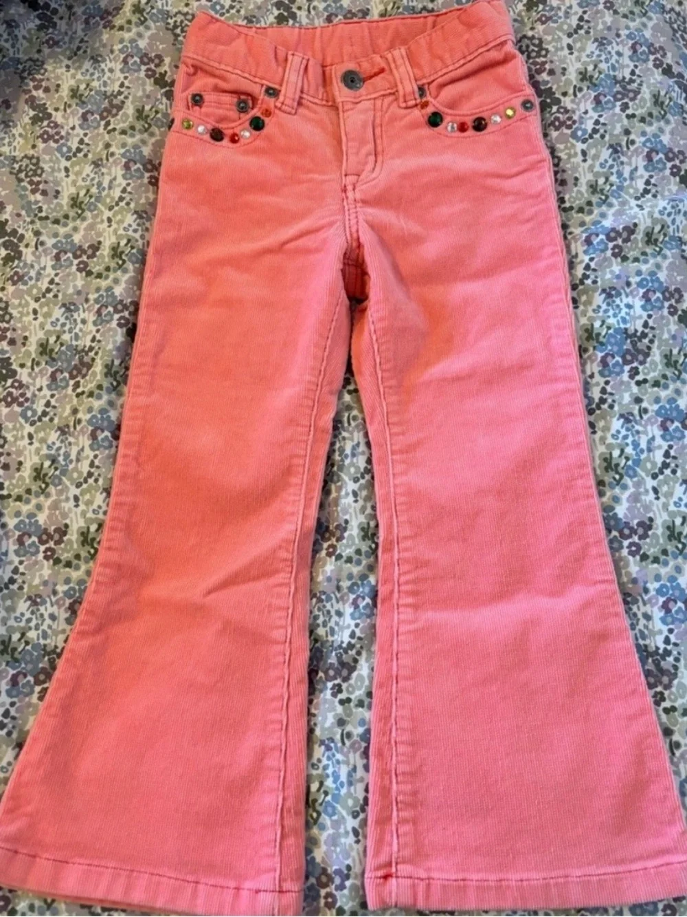 Y2K The Children's Place Peachy Pink Flared Corduroy Pants with Rhinestones
